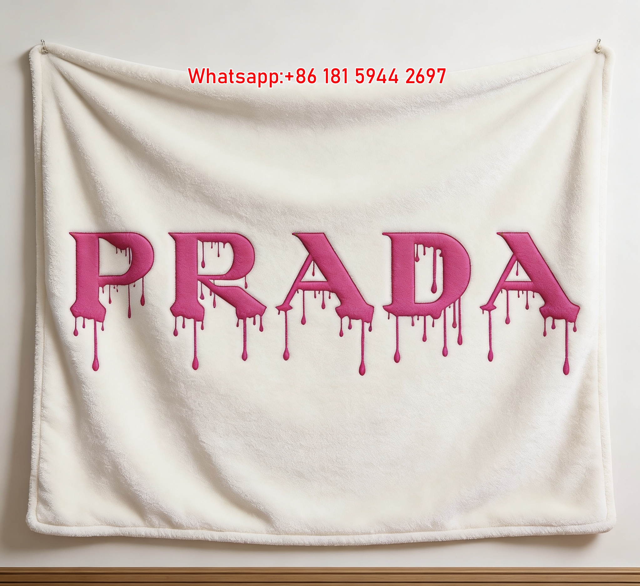 Prada Drip Logo Hot Pink Print Fleece Sofa Throw Blanket IMG_2705